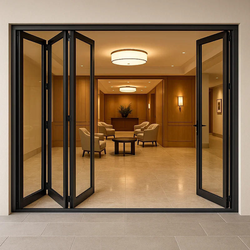 Aluminium Bifold Doors in Hotel Lobby