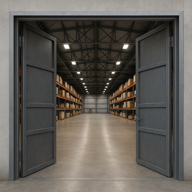 Aluminium Double Doors in Warehouse