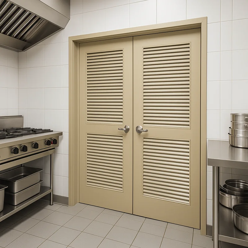 Aluminium Louvre Doors in Commercial kitchen